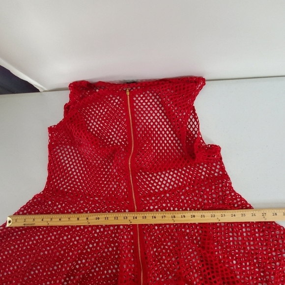 Fish Net Zip Front Peplum Top Size 3X Red Sleeveless Open Weave Tunic Stretch - Picture 8 of 12